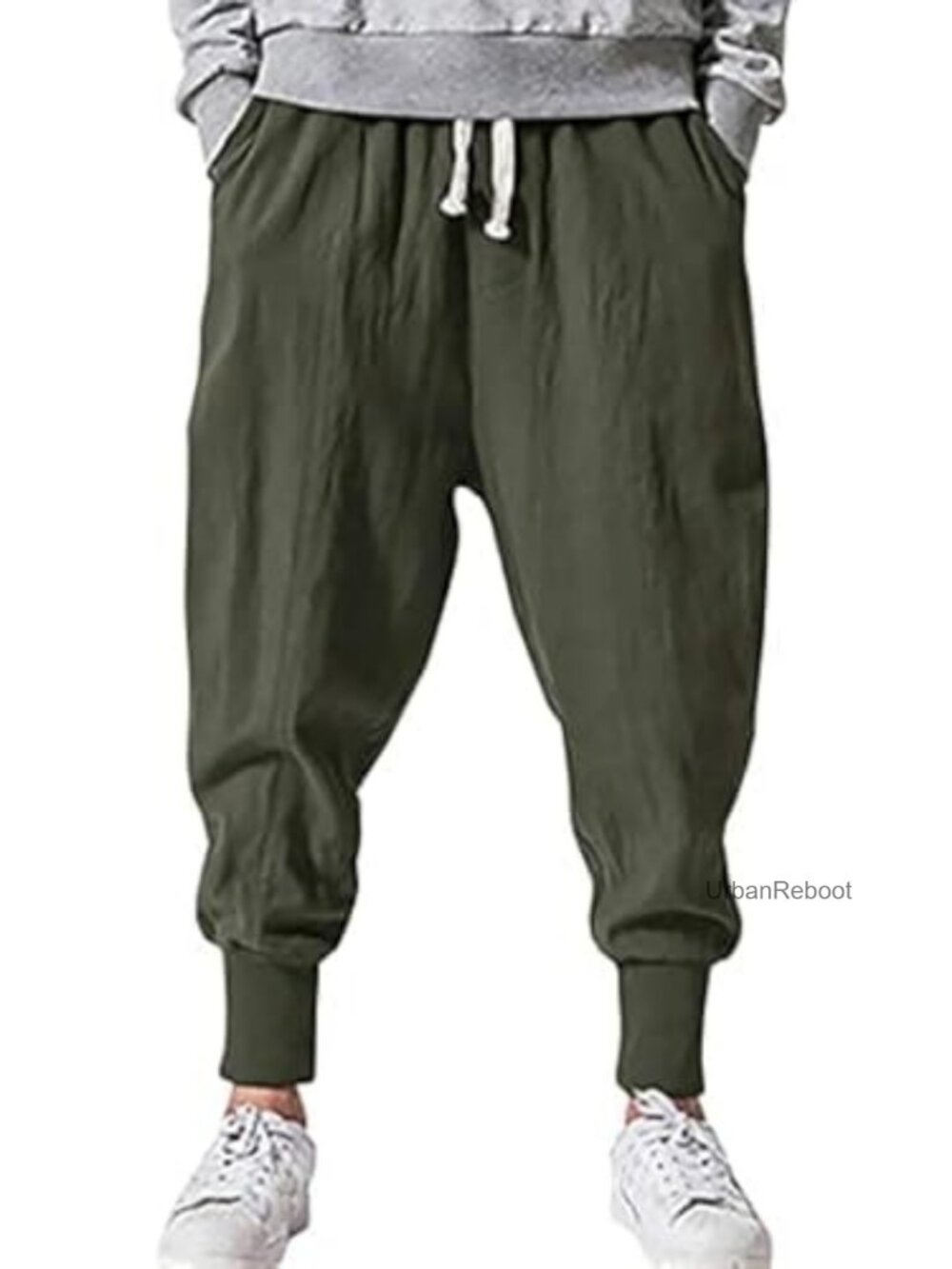 Mens Linen Harem Pants Lightweight Drawstring Baggy Joggers Cargo Sweatpants
